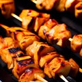 Barbecue, chicken kebab with vegetables, close up view. grilled meat skewers