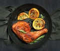 Barbecue chicken leg and roasted lemon