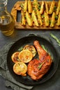 Barbecue chicken leg and roasted lemon