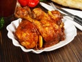 Fine Meat Barbecue - Chicken Legs on wooden Background Royalty Free Stock Photo