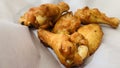 barbecue chicken wings or buffalo wings close up on wooden tray shot with selective focus Royalty Free Stock Photo