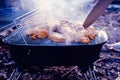 Barbecue chicken wings grilling fire,  bbq wing Royalty Free Stock Photo