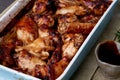 Barbecue chicken wings. Slow cooker sweet and spicy. Oven baked chiken Side view Royalty Free Stock Photo