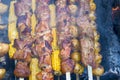 Barbecue cook meat corn potatoes Royalty Free Stock Photo