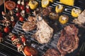 Barbecue with delicious grilled meat on the gril