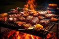 Barbecue with delicious grilled meat and vegetables on grill, closeup, Bbq with grill and grilling meat with barbecue grilling Royalty Free Stock Photo