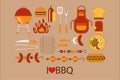 Barbecue design elements. Grill, kitchen utensils, hamburger, hot dog, chef hat, apron, glove, bottle of ketchup and Royalty Free Stock Photo