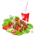 Barbecue design elements. Grill summer food. Picnic cooking device. Flat isometric illustration. Family weekend. BBQ is