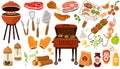 Barbecue elements set. Collection of equipment for cooking bbq Royalty Free Stock Photo
