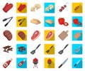 Barbecue and equipment cartoon,flat icons in set collection for design. Picnic and fried food vector symbol stock web Royalty Free Stock Photo