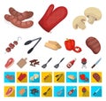 Barbecue and equipment cartoon,flat icons in set collection for design. Picnic and fried food vector symbol stock web Royalty Free Stock Photo