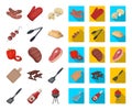 Barbecue and equipment cartoon,flat icons in set collection for design. Picnic and fried food vector symbol stock web Royalty Free Stock Photo