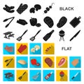 Barbecue and equipment flat icons in set collection for design. Picnic and fried food vector symbol stock web Royalty Free Stock Photo