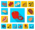 Barbecue and equipment flat icons in set collection for design. Picnic and fried food vector symbol stock web Royalty Free Stock Photo