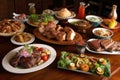 barbecue feast, with variety of meats and side dishes to choose from