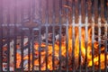 Barbecue Fire Grill closeup, BBQ Grill With Vibrant Flames Black Background