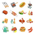 Barbecue Food Accessories Flat Icons Set Royalty Free Stock Photo
