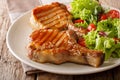 Barbecue food: a grilled pork chop in sweet honey glaze and a sa Royalty Free Stock Photo