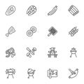 Barbecue food line icons set Royalty Free Stock Photo