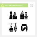 Barbecue food pixel perfect black glyph icons set on white space