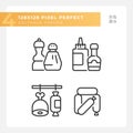 Barbecue food pixel perfect linear icons set