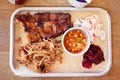 Barbecue food, ribs, pulled pork, beans, coleslaw. BBQ Royalty Free Stock Photo