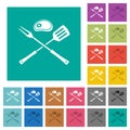 Barbecue fork and spatula with steak square flat multi colored icons