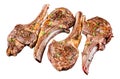 Barbecue fried lamb meat chops Isolated on white background, top view.