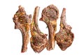 Barbecue fried lamb meat chops Isolated on white background, top view.