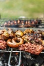 Barbeque grill mixed meat cooking on open air Royalty Free Stock Photo