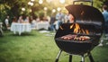 Barbecue in the garden. Grilling meat.