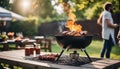 Barbecue in the garden. Grilling meat.