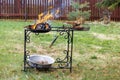 barbecue garden trolley in fire