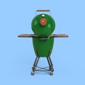 Barbecue green color with lid BBQ grill for outdoor prepare meat food back view 3d illustration