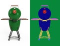 Barbecue green color with lid BBQ grill for outdoor prepare meat food back view 3d illustration