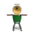 Barbecue green color with lid BBQ grill for outdoor prepare meat food front view 3d illustration