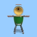 Barbecue green color with lid BBQ grill for outdoor prepare meat food front view 3d illustration