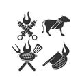 Barbecue grill beef Spatula logo template vector badge Design set