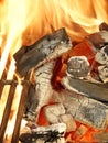 Barbecue grill, charcoal and flames of fire. Royalty Free Stock Photo