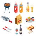 Barbecue grill cooking meat steak picnic nature party isometric flat design icons set vector illustration Royalty Free Stock Photo