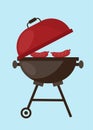 Barbecue grill elements isolated on light background. BBQ party poster. Meat restaurant at home. Charcoal kettle with tool, sauce Royalty Free Stock Photo