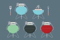 Barbecue / grill elements for restaurant menu or weekend outdoor lunch or picnic. Retro color flat design vector illustration.