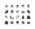 Barbecue and grill flat line icons set. Contains such Icons as BBQ, Grill, Steak, Bonfire, Gas and more. Simple flat Royalty Free Stock Photo