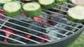 Barbecue Grill. Grilling Marrows and Mushrooms Royalty Free Stock Photo