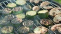 Barbecue Grill. Grilling Marrows and Mushrooms Royalty Free Stock Photo