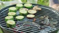 Barbecue Grill. Grilling Marrows and Mushrooms Royalty Free Stock Photo