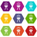 Barbecue grill icon set color hexahedron Royalty Free Stock Photo