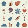 Barbecue grill icon set isolated on white background. BBQ symbols. Colorful vector illustration. Royalty Free Stock Photo