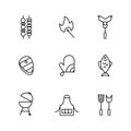 Barbecue and grill line icons