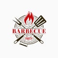 Barbecue grill logo. Bbq party with fire flame on white background